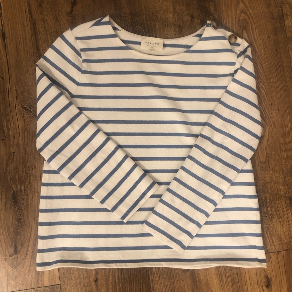 Sezane Blue and White Striped Blouse